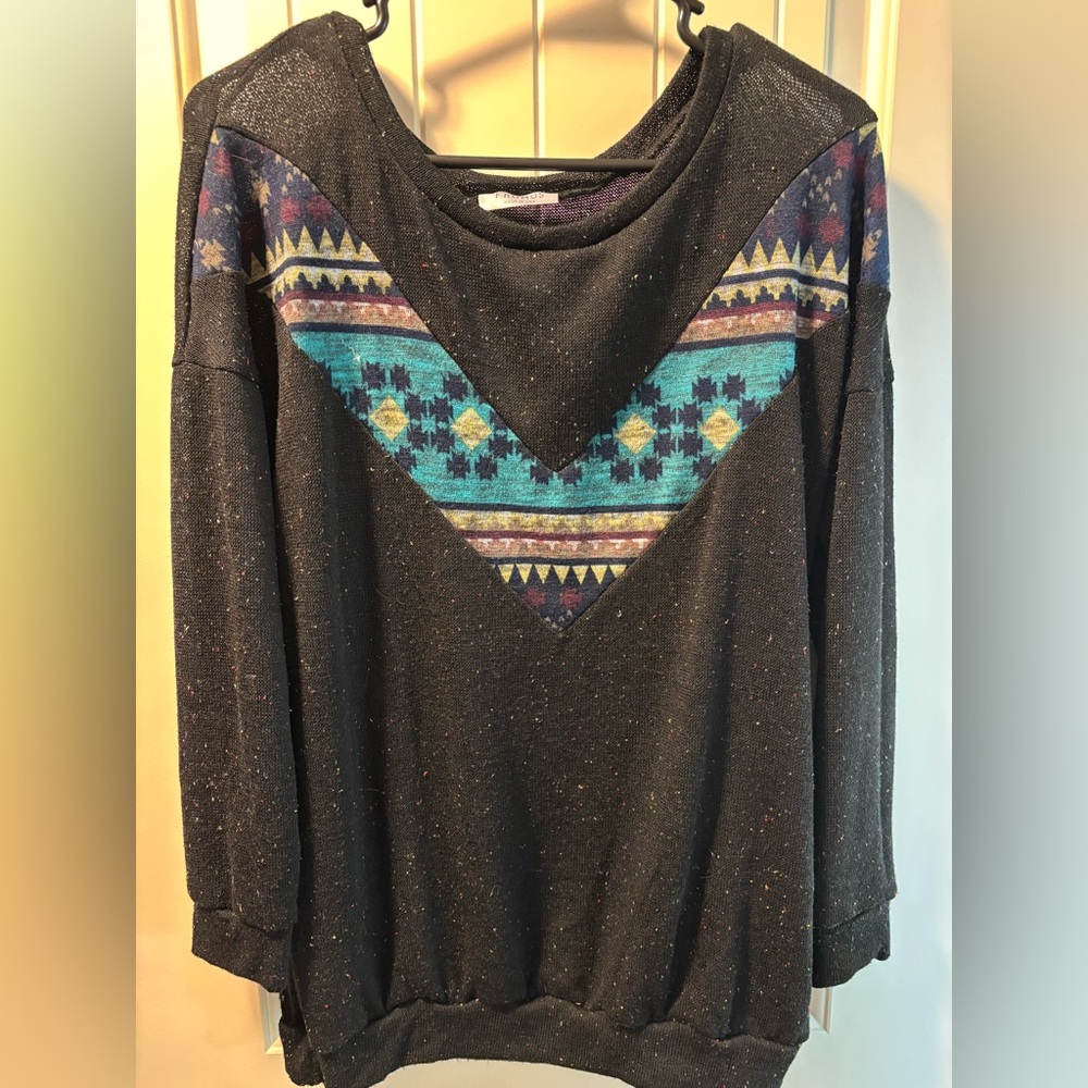 Trendy Black and Blue Patterned Women's Blouse